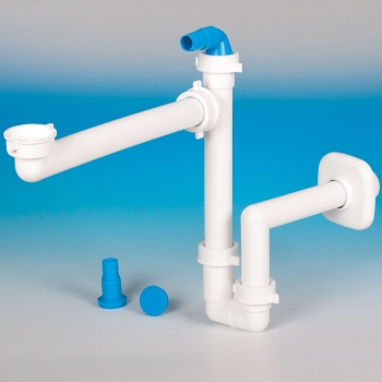 Raumspar-Siphon mit Geräteanschluss, 32 - 40 mm, weiß, Ablaufgarnitur für Küche und Bad