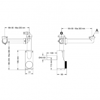 Raumspar-Siphon mit Revisionsöffnung u. Geräteanschluss, 32 - 40 mm, weiß, Ablaufgarnitur für Küche und Bad