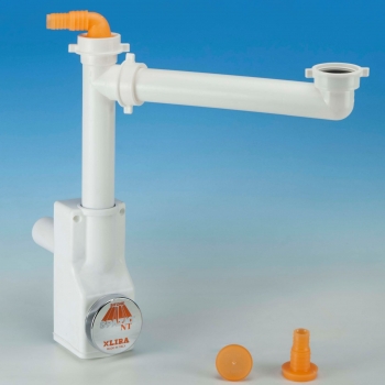 Raumspar-Siphon mit Revisionsöffnung u. Geräteanschluss, 32 - 40 mm, weiß, Ablaufgarnitur für Küche und Bad