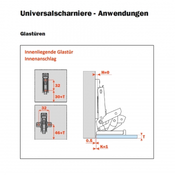 Salice Universalscharnier für Glastüren Push-Open mit Negativfeder 110° Nickel matt