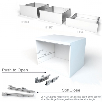 Schubladensystem JUNKER SLIM Push to Open weiß H: 167 mm, bis 35 Kg belastbar