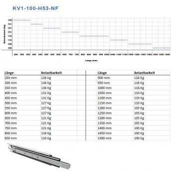 Vollauszug 100 - 136 Kg KV1-100-H53-NF 250-1500 mm von JUNKER