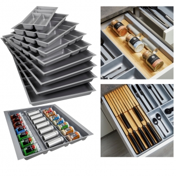ORGA-BOX-2 Schubladeneinsätze Tiefe 462 mm für Nobilia Küchen Canvas-Struktur silbergrau