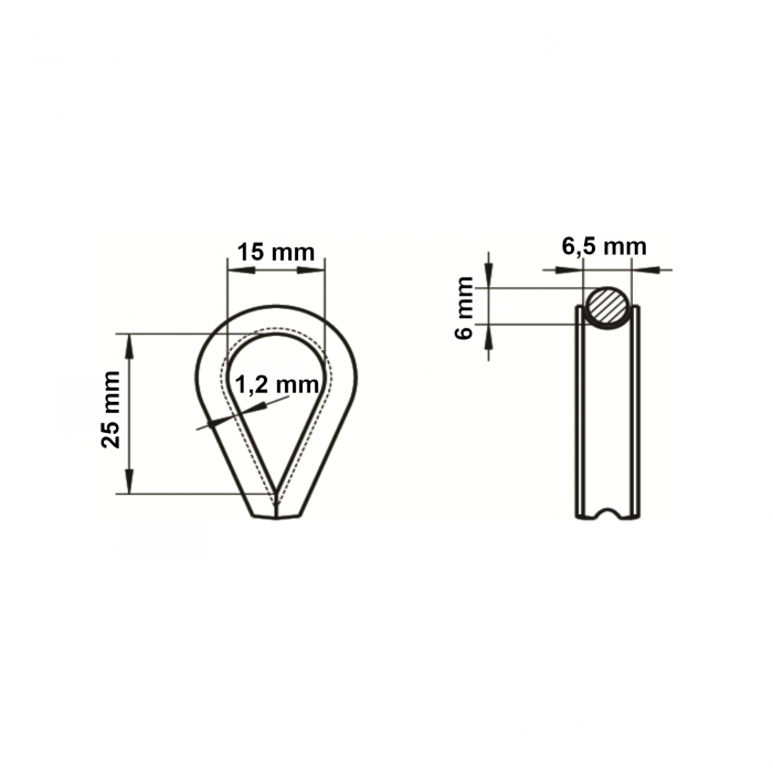 Drahtseilkausche für 6 mm Edelstahl AISI 316 (V4A)