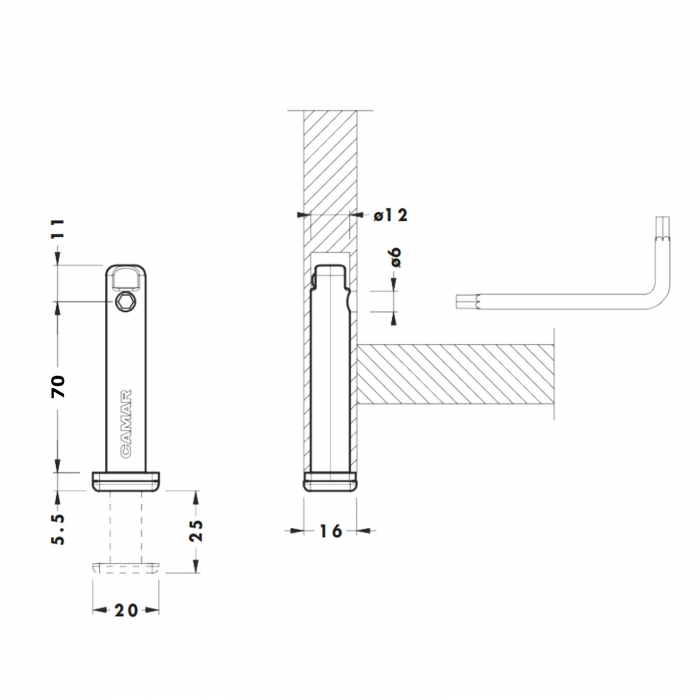 Sockelhöhenversteller Ø 12 mm zum Einbohren H: 52-70 mm