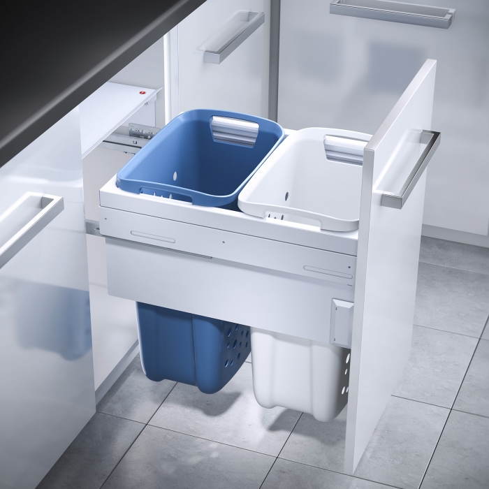 Wäschebehälterauszug Laundry Carrier 450 mm Schrankauszug mit 2 x 33l Wäschekörben (weiß  /  blau) Hailo 3270461