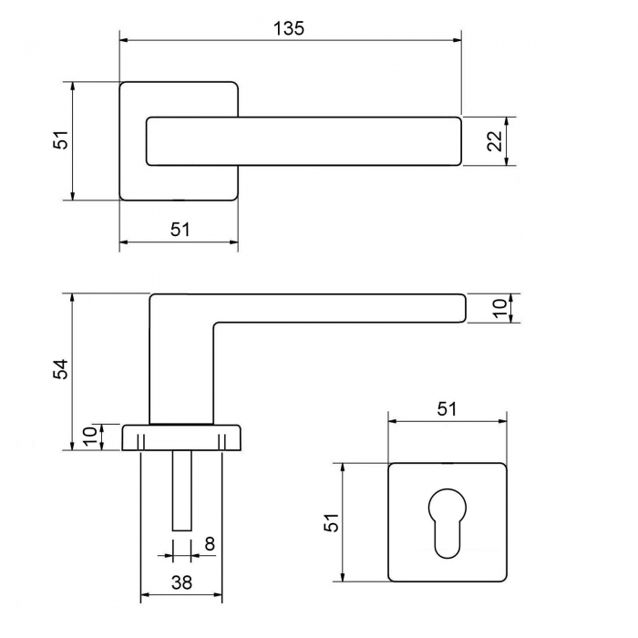 Türdrücker CUBE Edelstahloptik matt Buntbart, Profilzylinder, WC, Wechselgarnitur, Fenstergriff