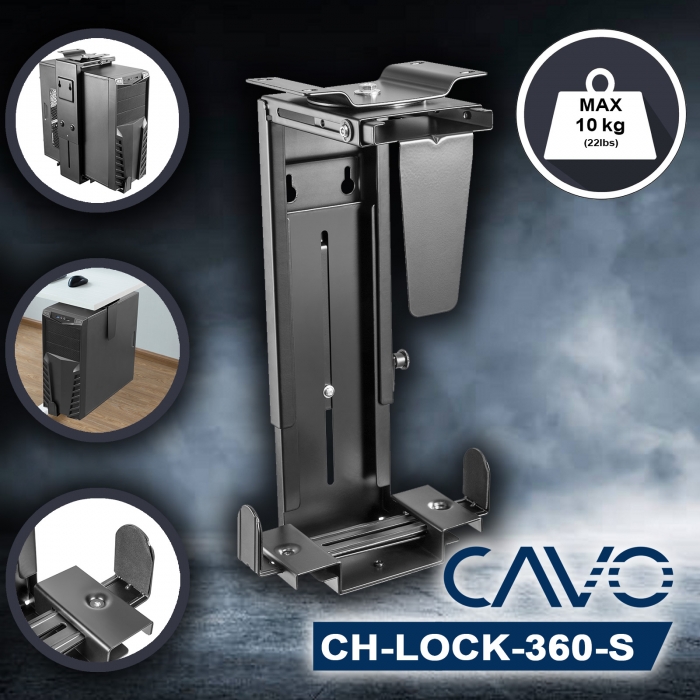 CAVO Unterbau PC-Halterung CH-LOCK-360 mit 360-Grad Schwenkfunktion, Diebstahlsicherung, Tragfähigkeit bis 10 kg
