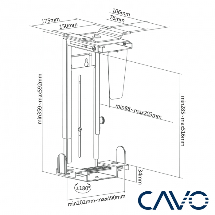 CAVO Unterbau PC-Halterung CH-LOCK-360 mit 360-Grad Schwenkfunktion, Diebstahlsicherung, Tragfähigkeit bis 10 kg
