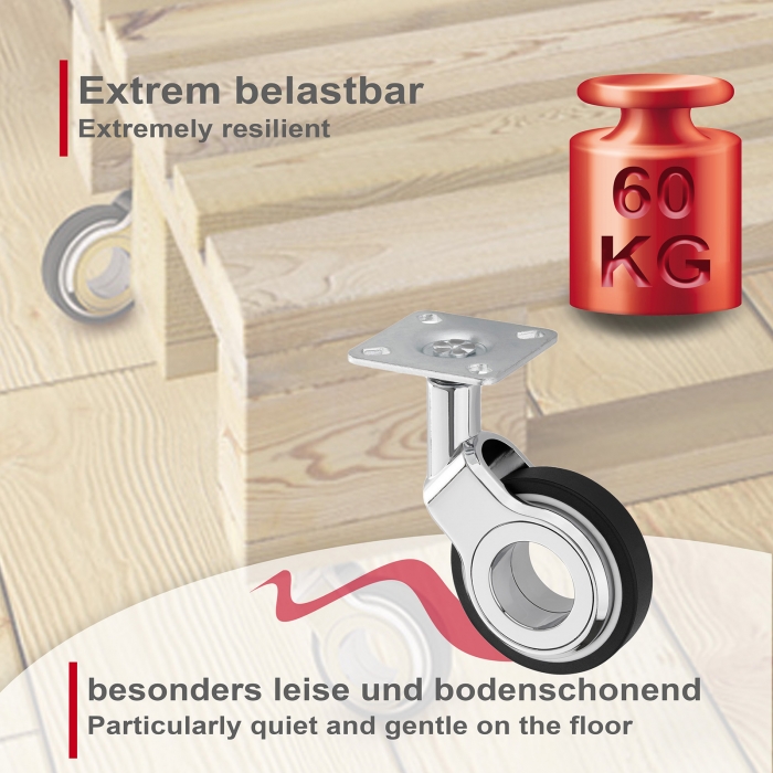 Design Möbelrolle BERLIN Ø 60 mm belastbar bis 60 Kg