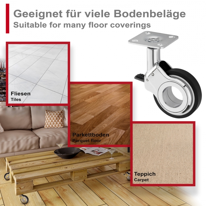 Design Möbelrolle BERLIN Ø 60 mm belastbar bis 60 Kg
