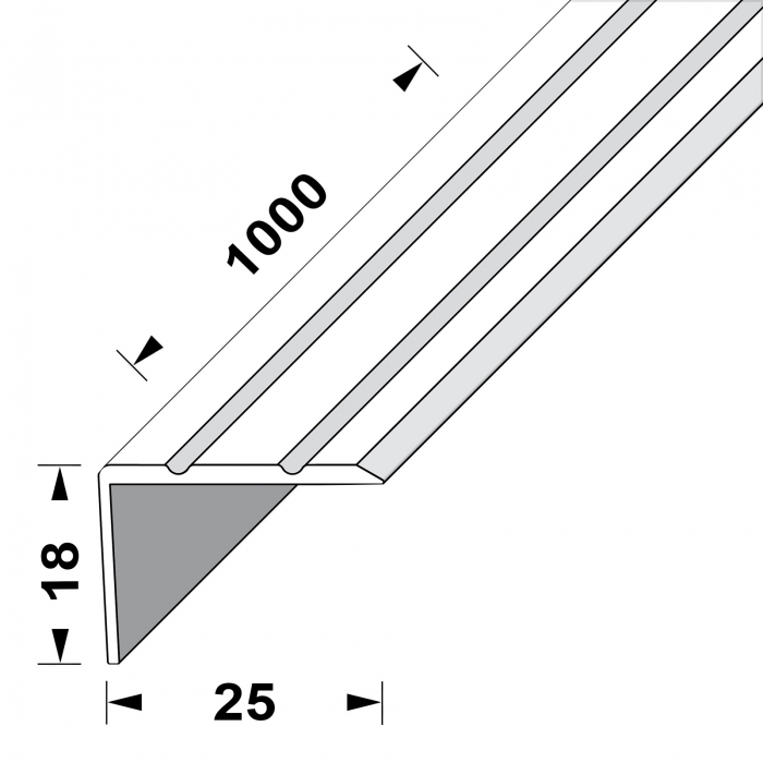 Treppenprofil 1000 x 25 x 18 mm, Kantenschutz selbstklebend aus Aluminium